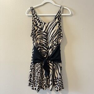 Women's Swim Dress 16 Animal Print D& Co Beach Tie retro modest Cheetah